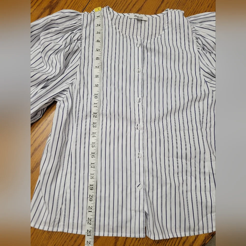 Madewell Puff Sleeve Cotton Button-Up Blouse Top Blue White Stripe Size 6